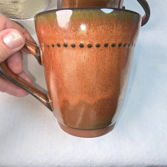 SANGO CYPRUS SIENNA MUG SET Of 4  16 OZ RUSTIC BRONZE GLAZE WITH BEADED EDGE - Picture 7 of 14